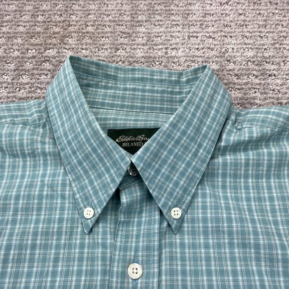 Eddie Bauer Shirt Men Large Teal Plaid Relaxed Fit Casual Button Up Short Sleeve - Picture 2 of 7